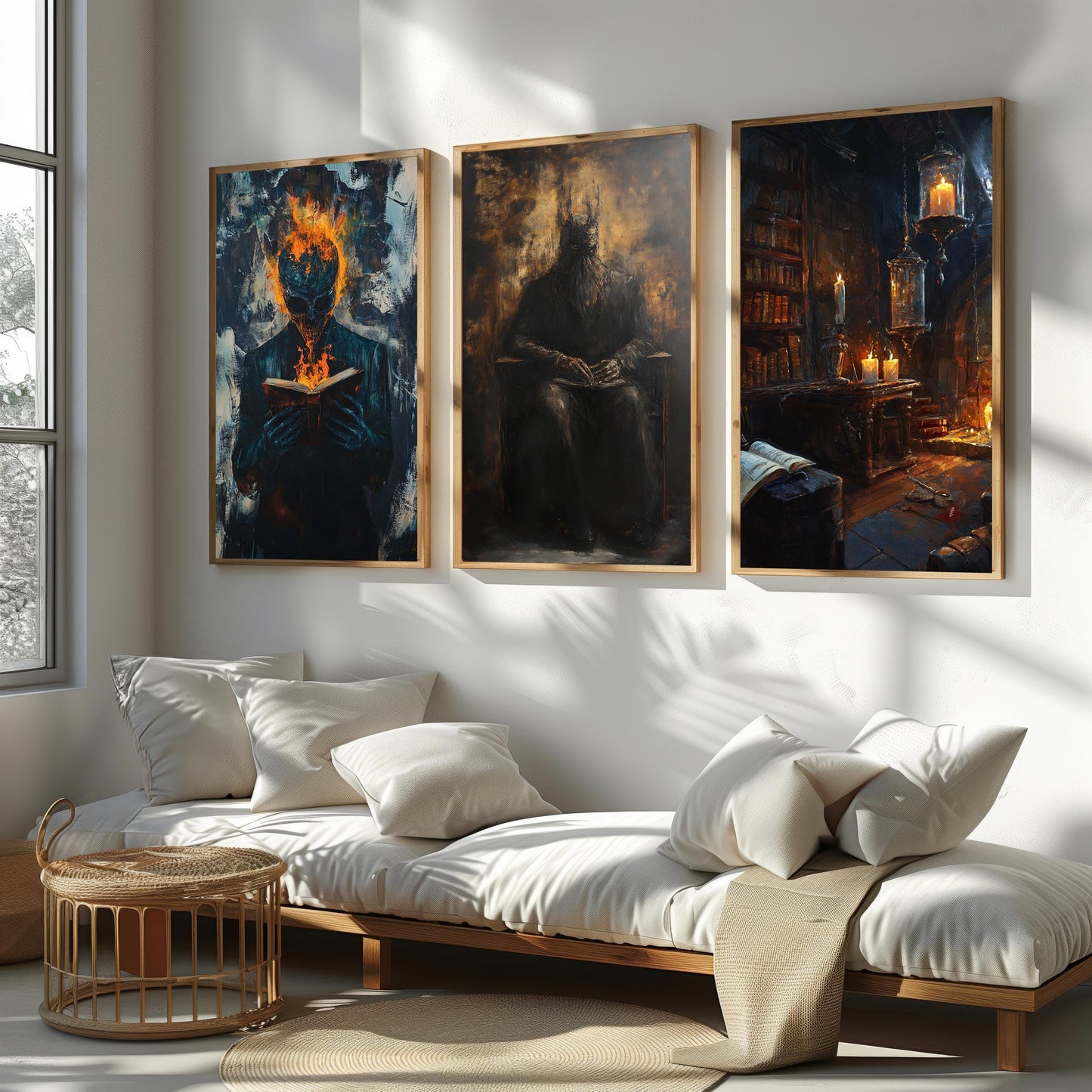 Dark Fantasy Art Prints: Gothic Horror Room Decor, Demonic Library Set
