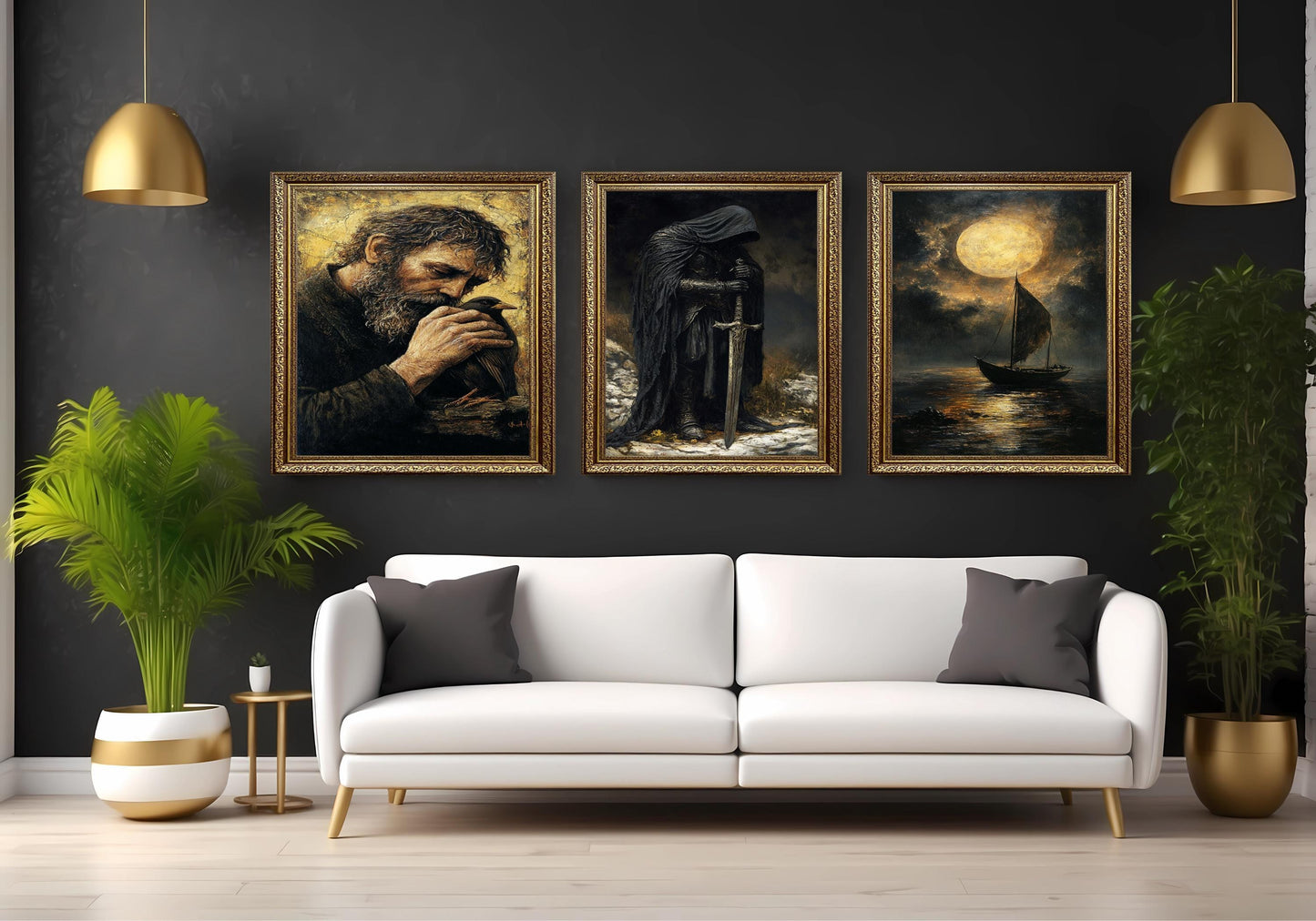 Dark Fantasy Knight Art Prints: Medieval Room Decor, Mythical Canvas Set