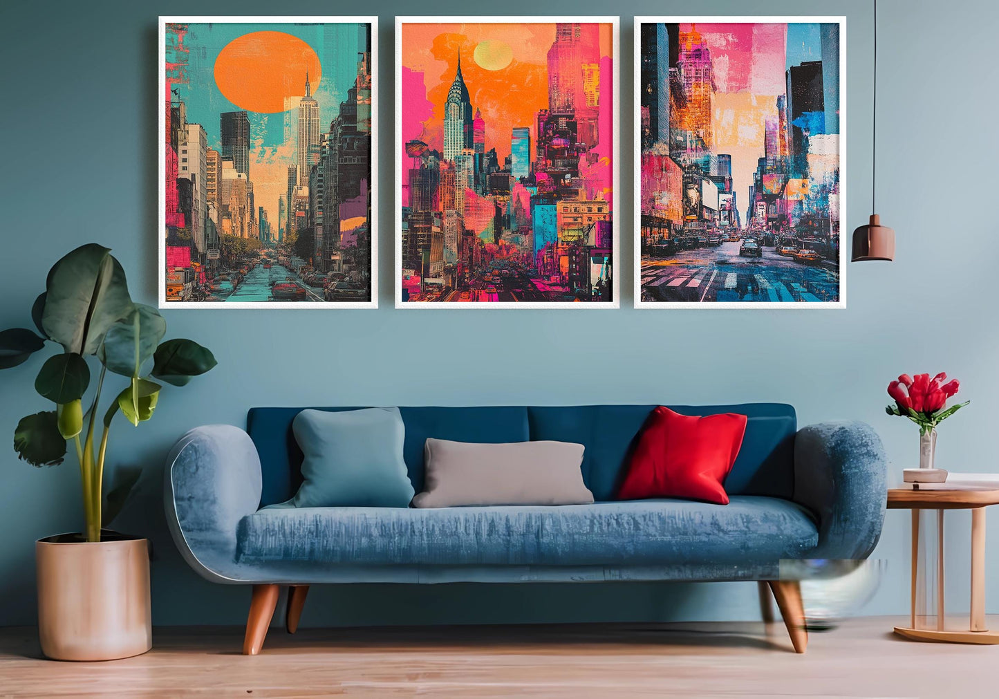 Neon New York City Pop Art Print Set: Modern Urban Skyline