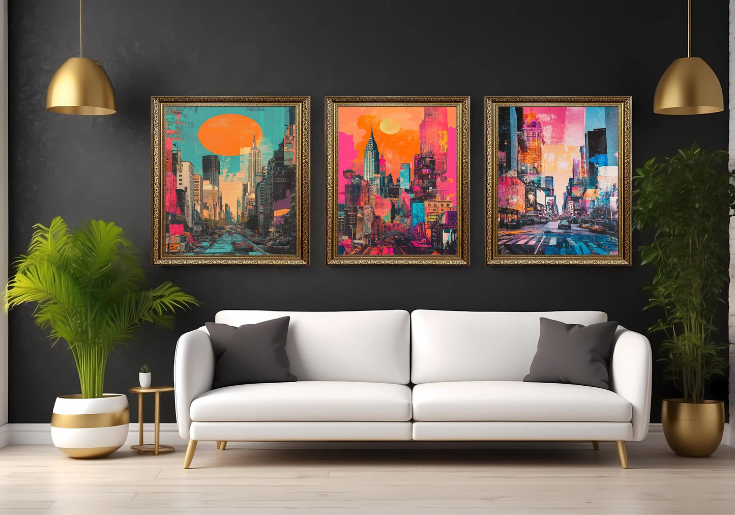 Neon New York City Pop Art Print Set: Modern Urban Skyline