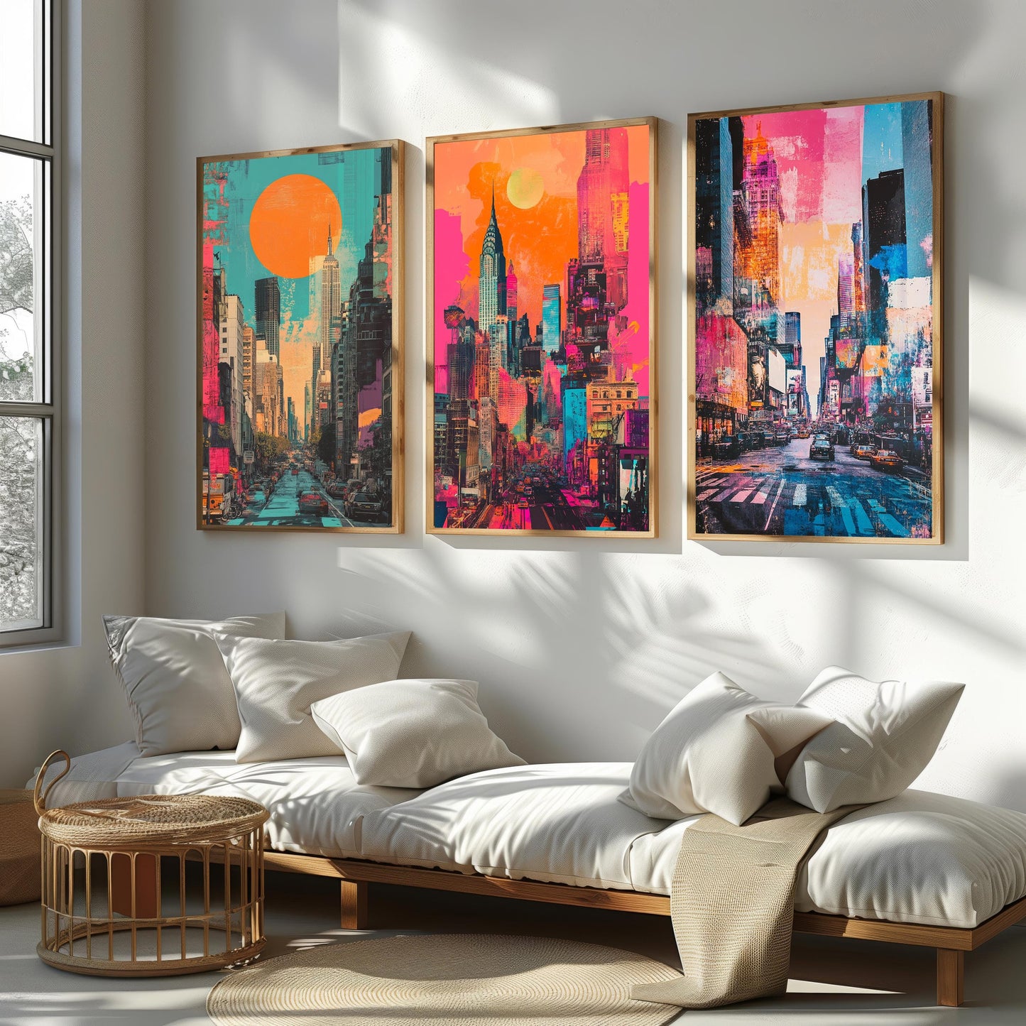 Neon New York City Pop Art Print Set: Modern Urban Skyline