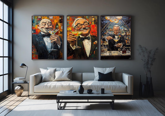 Gentleman Martini Art Print Set: Elegant Bar Lounge Decor