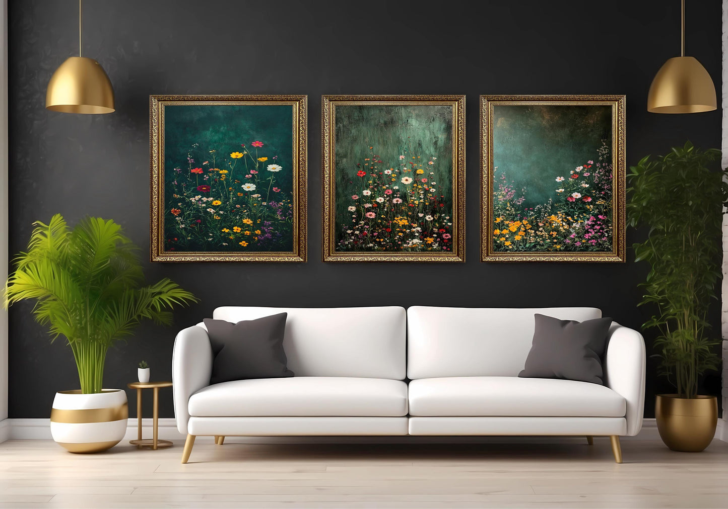 Wildflower Canvas Print Set: Botanical Garden Art, Green Textured Background