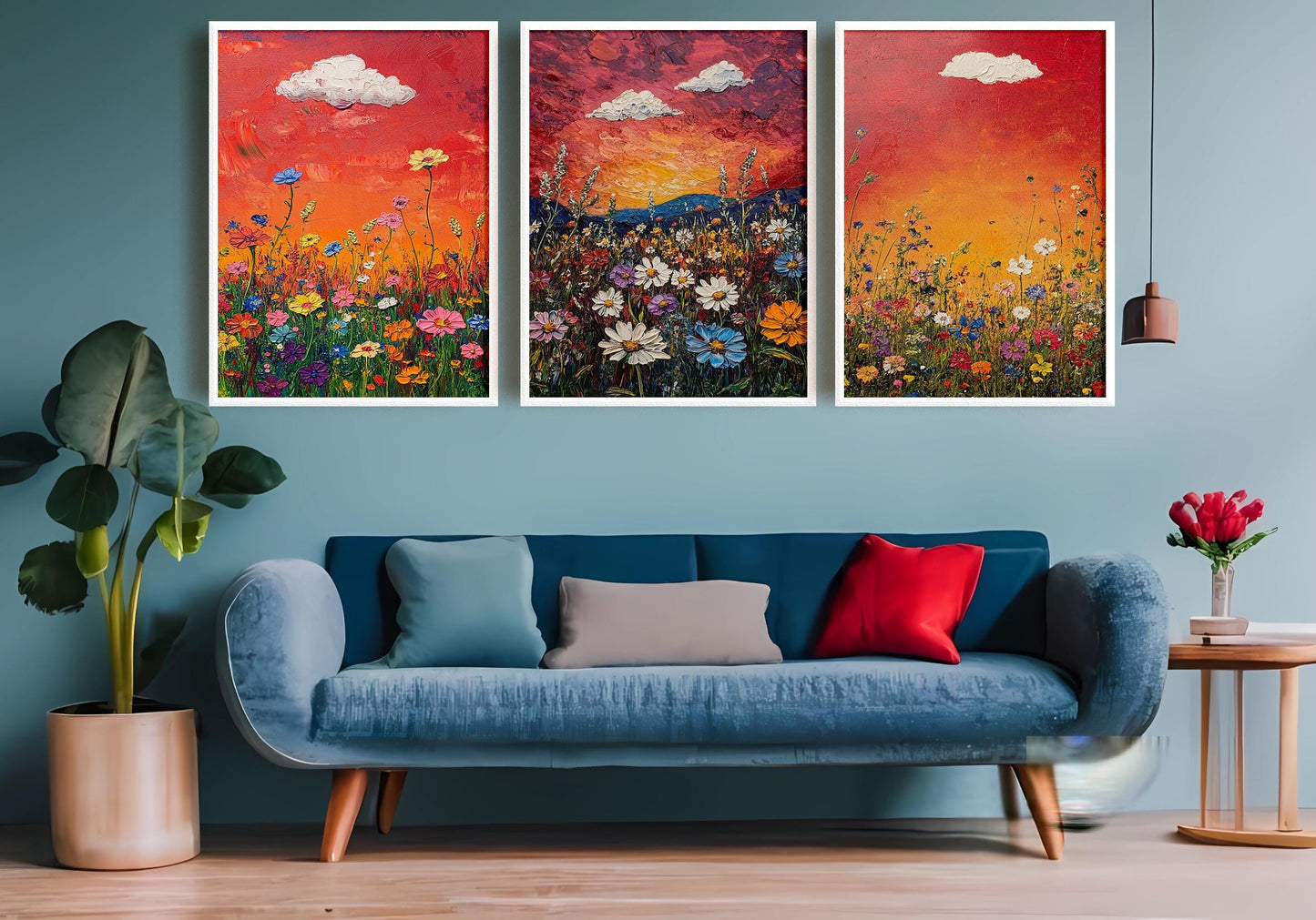 Sunset Wildflower Canvas Print Set: Textured Impressionist Floral Wall Art