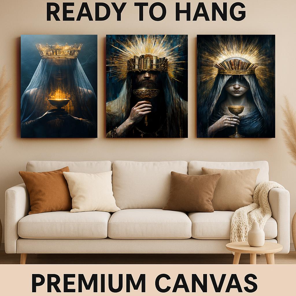 Gothic Book Crown Art: Surreal Queen with Chalice - Set of 3