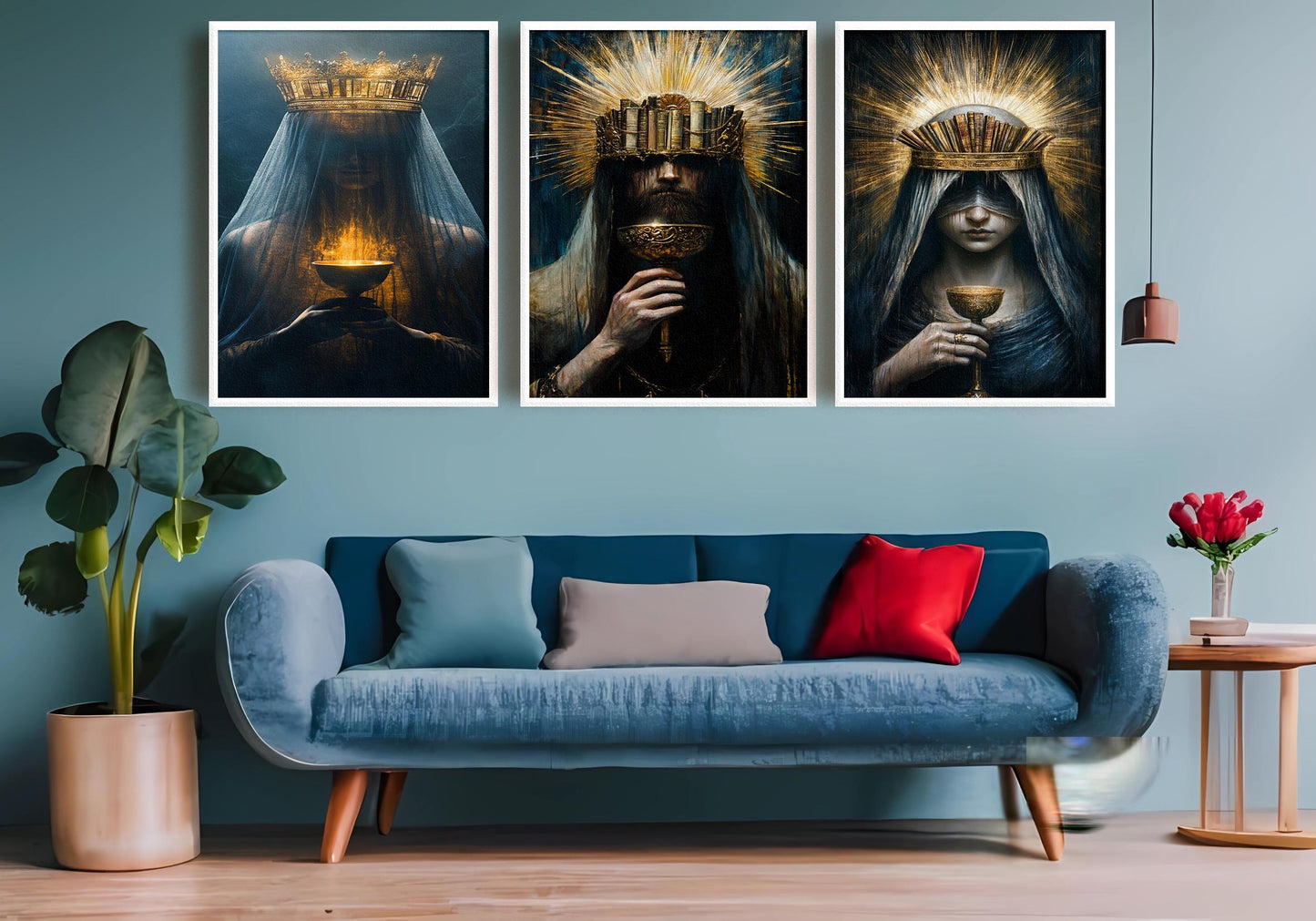 Gothic Book Crown Art: Surreal Queen with Chalice - Set of 3