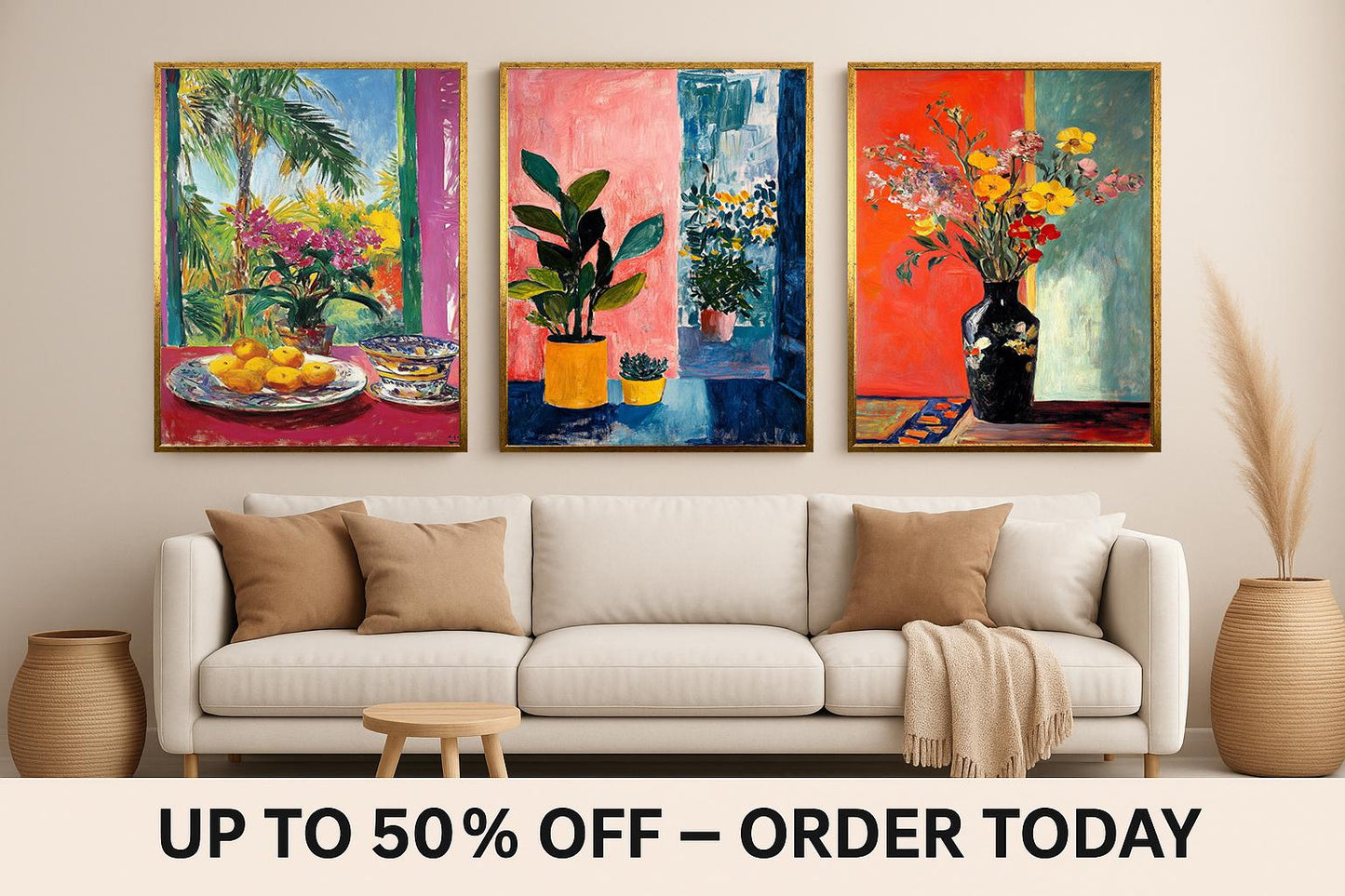 Botanical Wall Art Prints Set: Tropical Flowers, Abstract Leaves