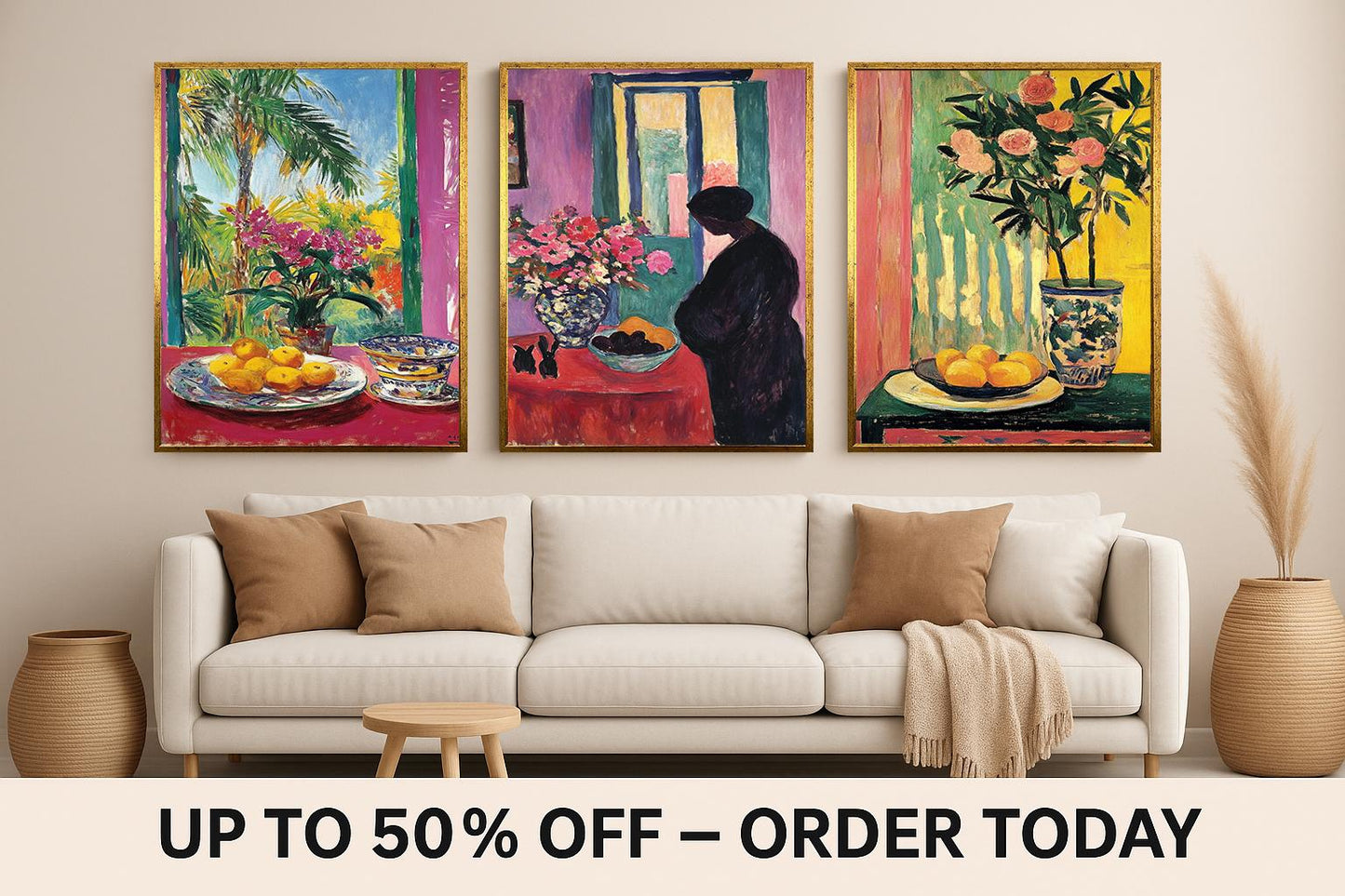 Vibrant Still Life Print Set: Tropical Flower & Fruit Art