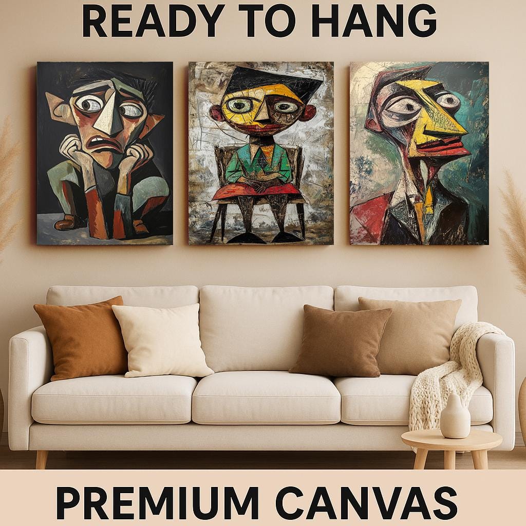 Cubist Face Art Prints: Geometric Portrait Set, Modern Home Decor