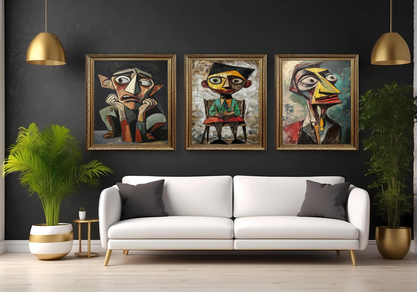 Cubist Face Art Prints: Geometric Portrait Set, Modern Home Decor