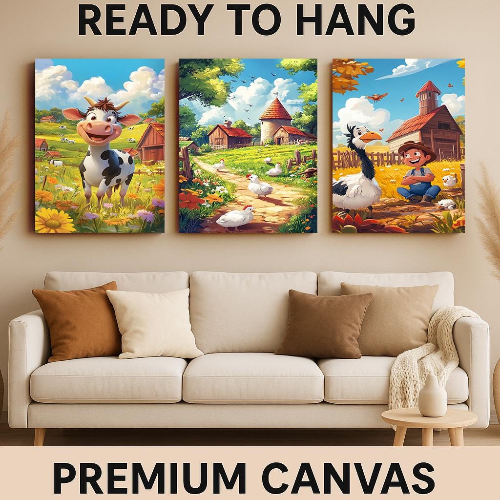 Farm Animal Nursery Art Prints: Whimsical Countryside Decor, Set of 3