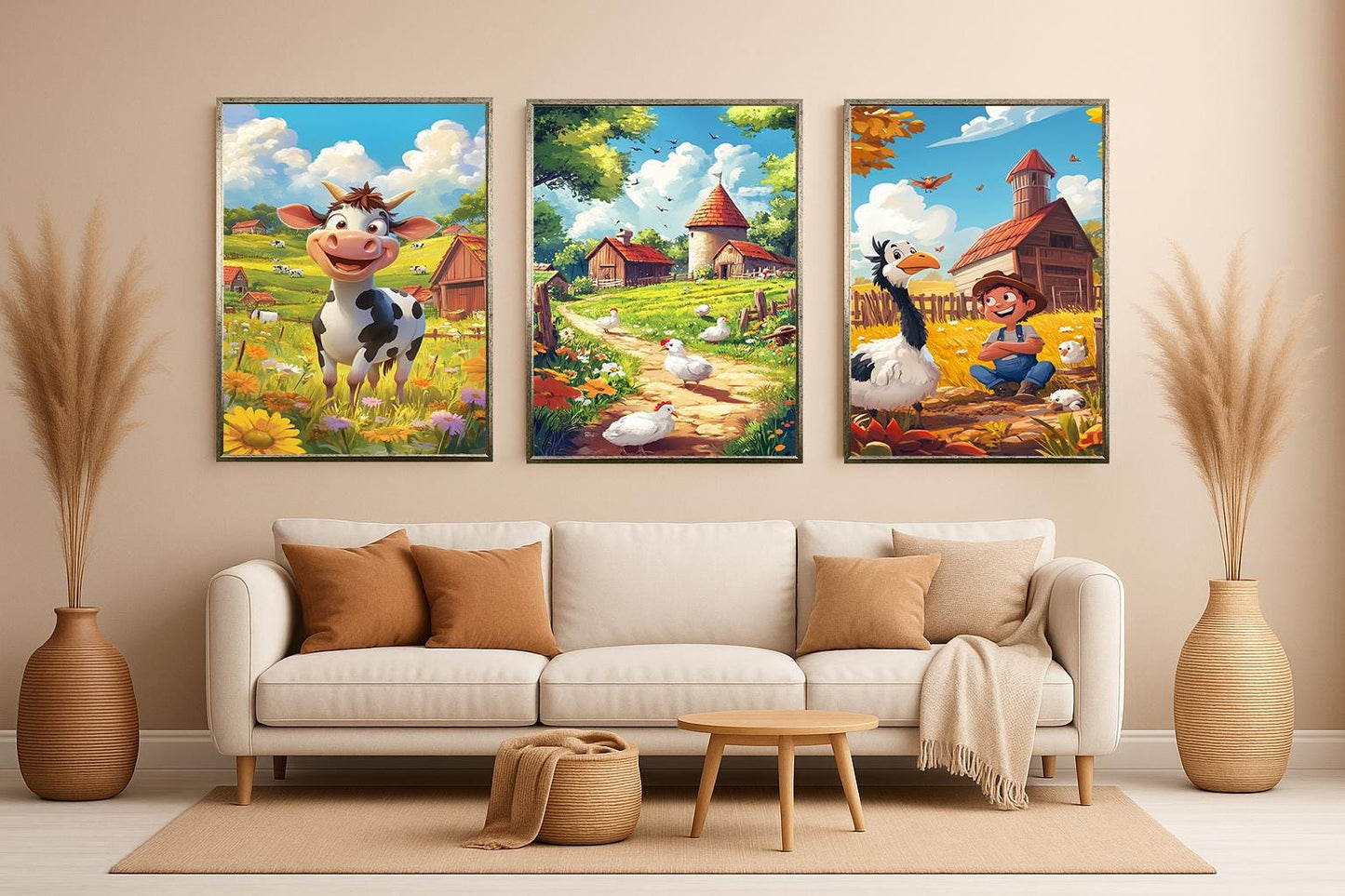 Farm Animal Nursery Art Prints: Whimsical Countryside Decor, Set of 3