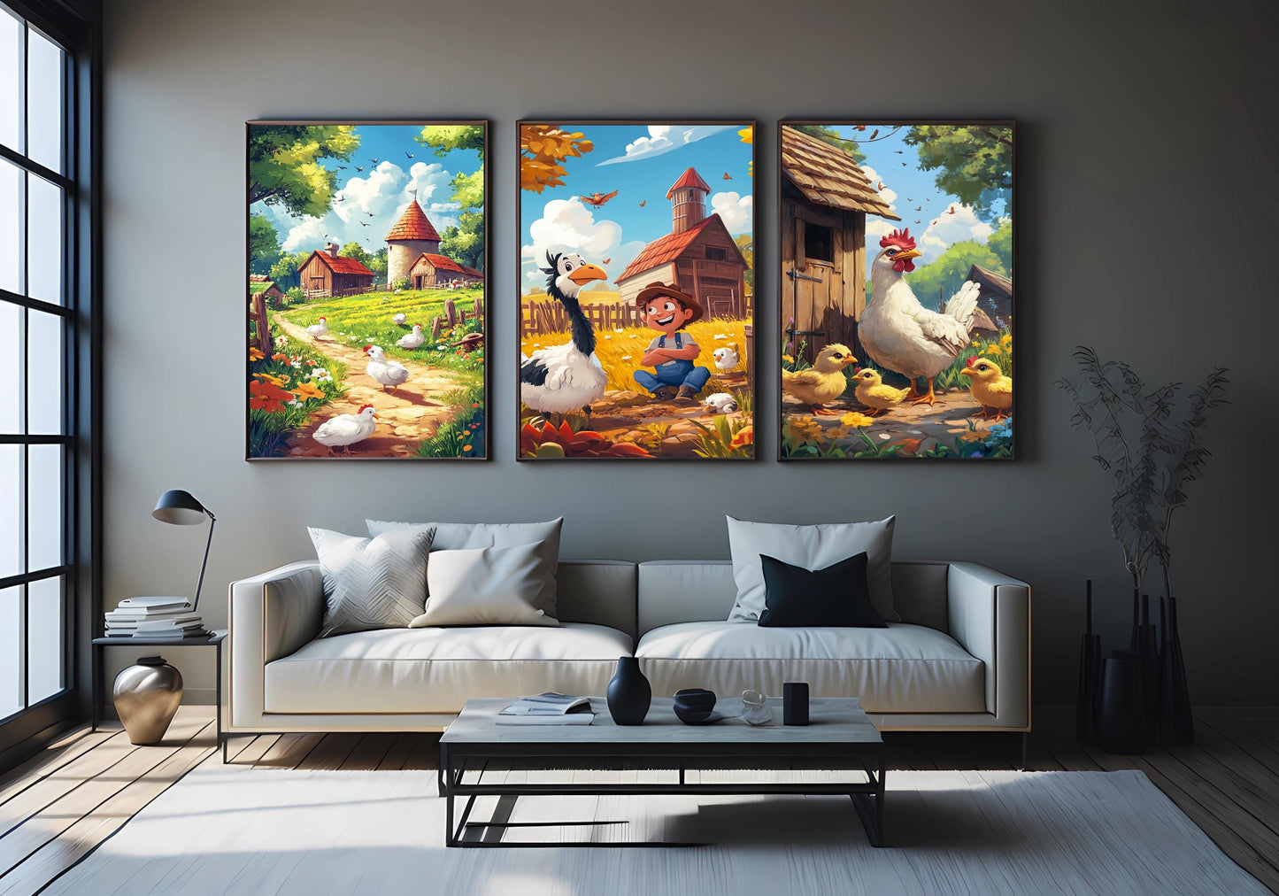 Farm Life Art Print Set: Whimsical Barnyard Animals, Rustic Kids Room Decor