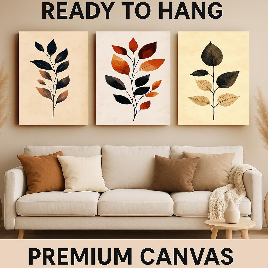Minimalist Leaf Art Prints - Warm Earth Tone Botanical Wall Decor