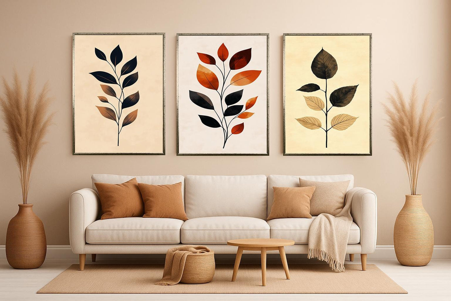 Minimalist Leaf Art Prints - Warm Earth Tone Botanical Wall Decor
