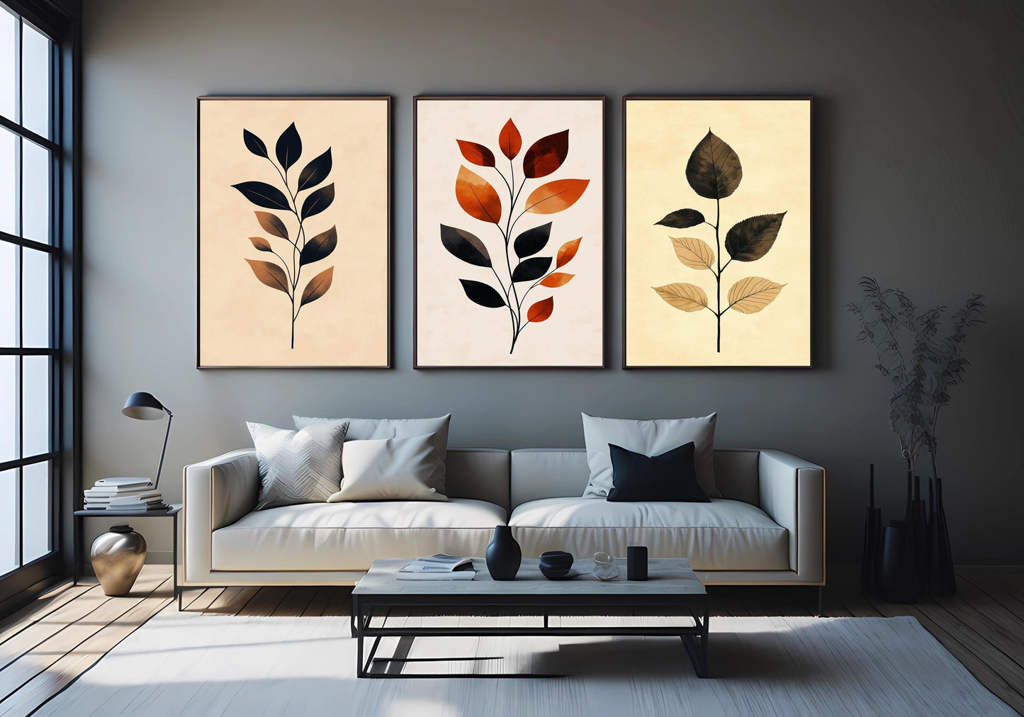 Minimalist Leaf Art Prints - Warm Earth Tone Botanical Wall Decor