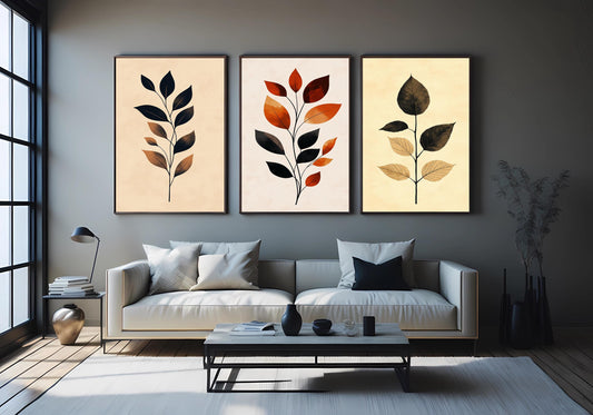 Minimalist Leaf Art Prints - Warm Earth Tone Botanical Wall Decor