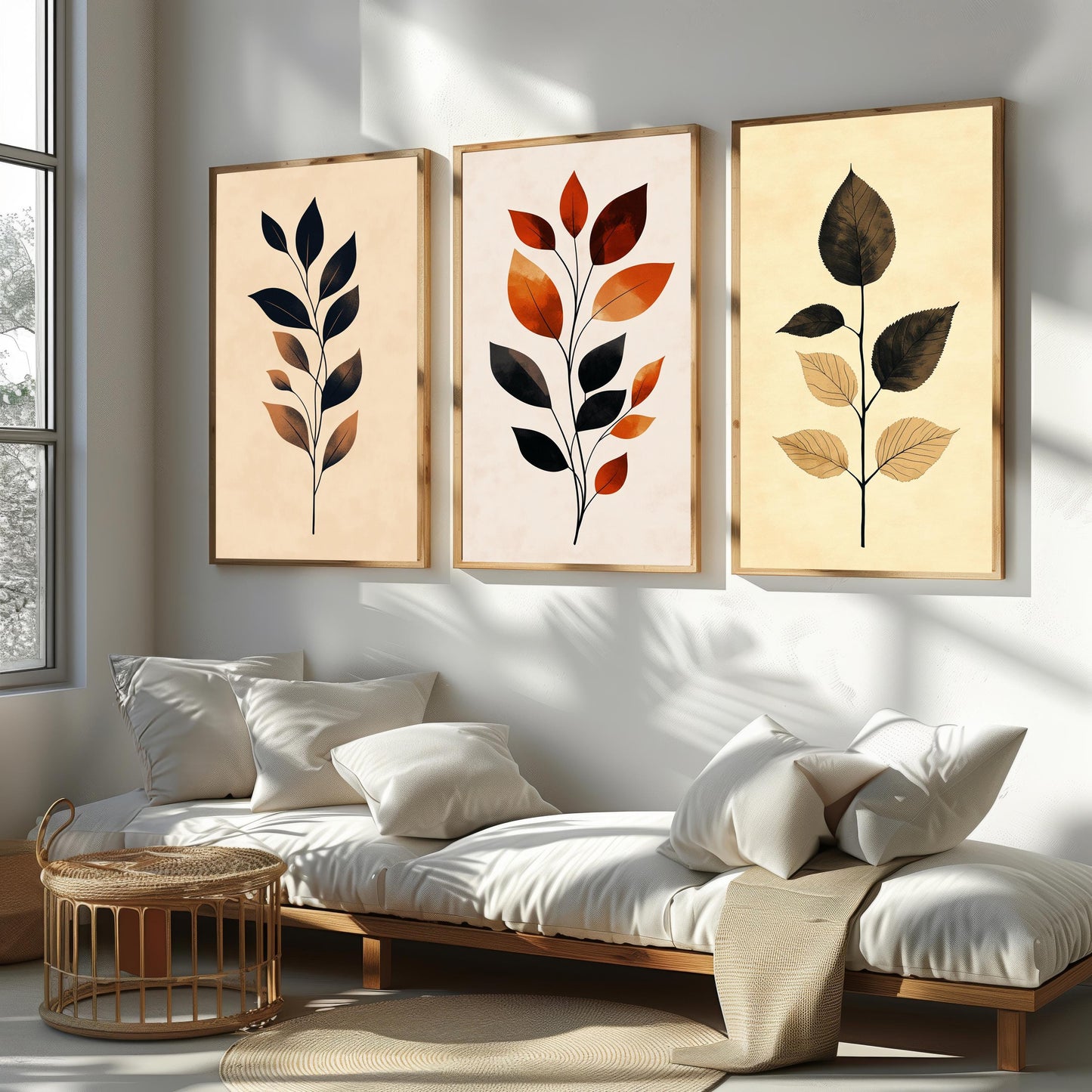 Minimalist Leaf Art Prints - Warm Earth Tone Botanical Wall Decor