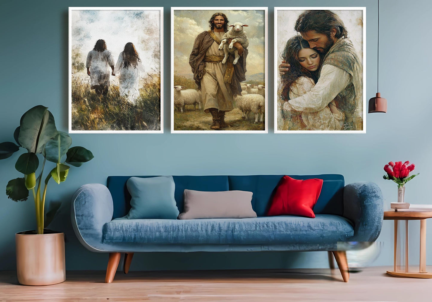 Jesus Canvas Print Set: Good Shepherd, Loving Embrace, Faith Walk