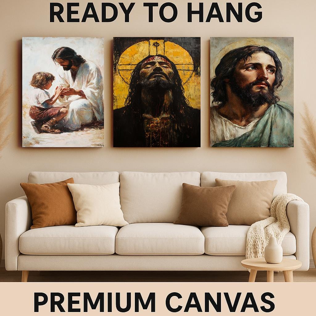Jesus Christ Canvas Art Set: Passion, Portrait, Children Scene