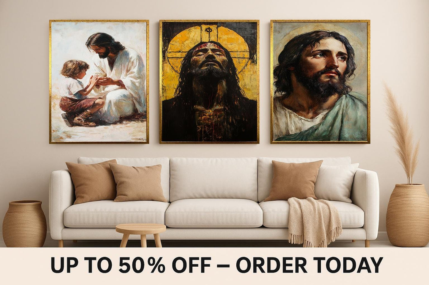 Jesus Christ Canvas Art Set: Passion, Portrait, Children Scene