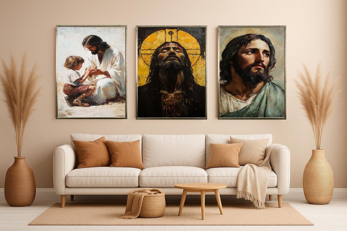 Jesus Christ Canvas Art Set: Passion, Portrait, Children Scene