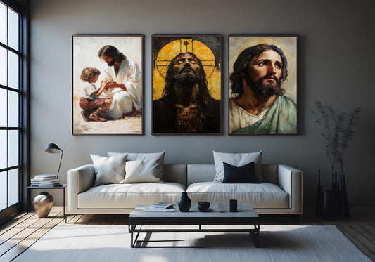 Jesus Christ Canvas Art Set: Passion, Portrait, Children Scene