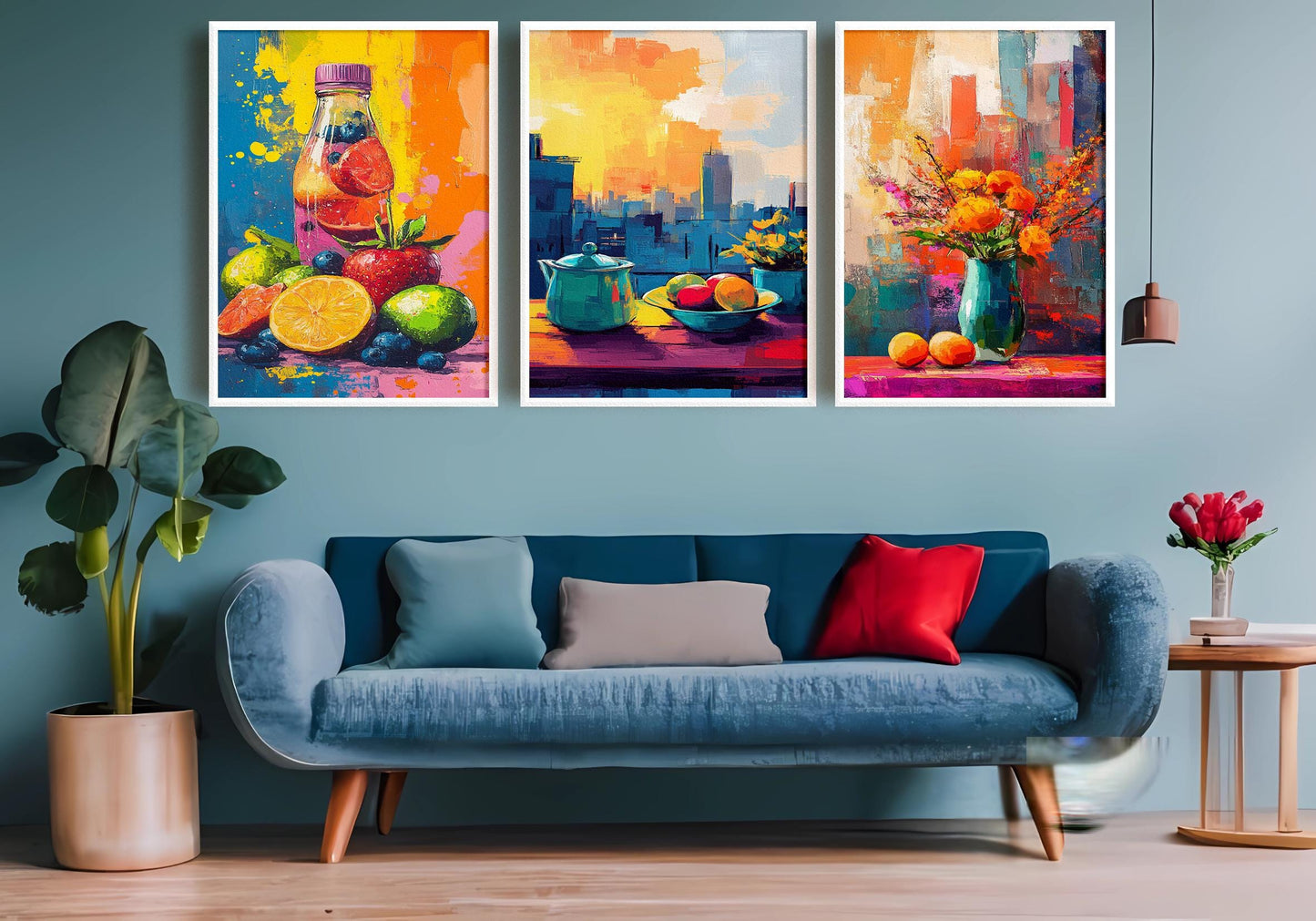 Modern Kitchen Canvas Art Prints: Still Life Fruit Bowl, Floral Vase