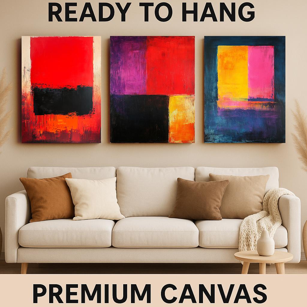 Modern Abstract Color Block Canvas Print Set: Geometric Minimalist Wall Art