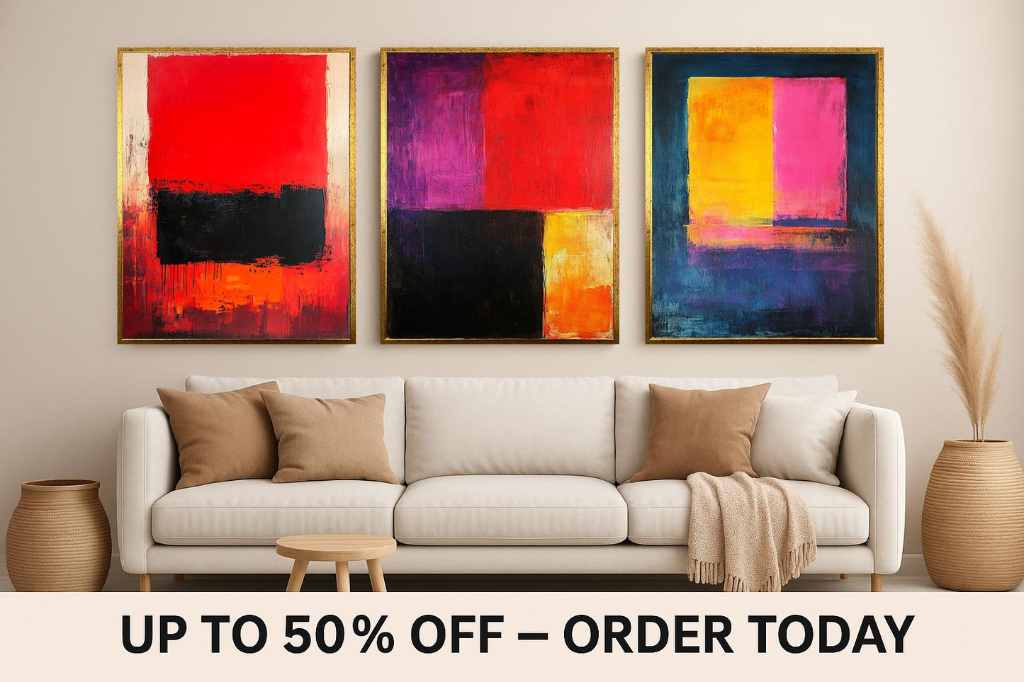 Modern Abstract Color Block Canvas Print Set: Geometric Minimalist Wall Art