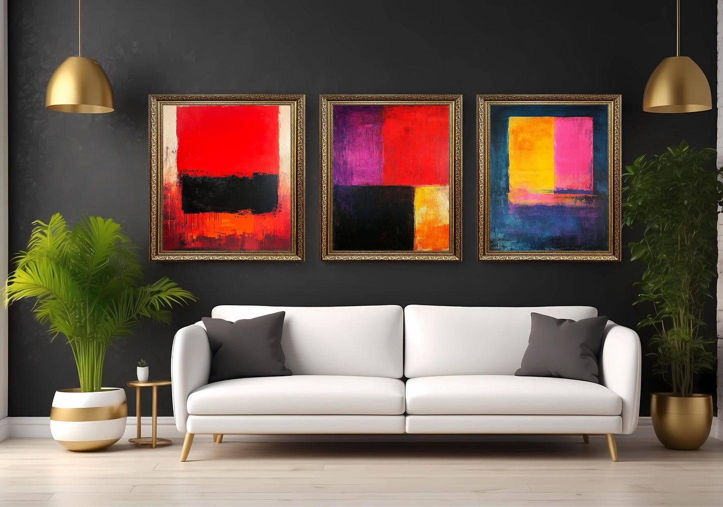 Modern Abstract Color Block Canvas Print Set: Geometric Minimalist Wall Art