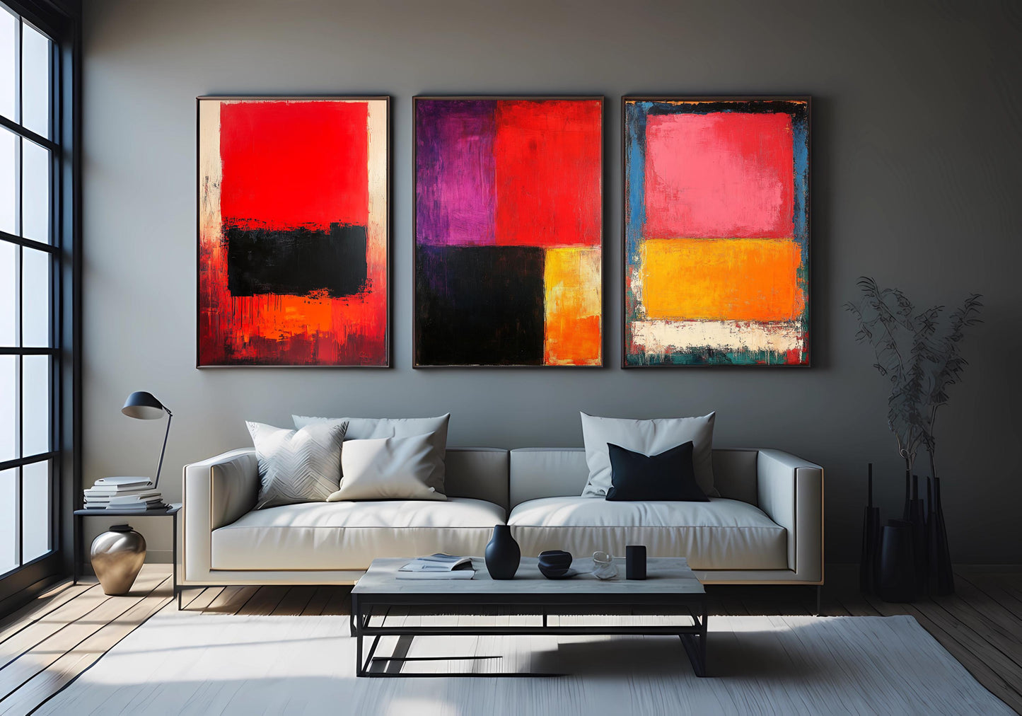 Abstract Color Field Canvas Print Set: Modern Bold Block Wall Art