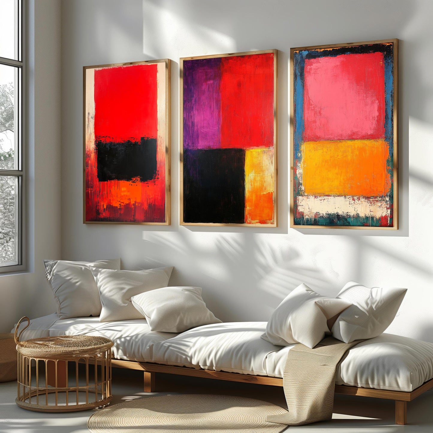Abstract Color Field Canvas Print Set: Modern Bold Block Wall Art