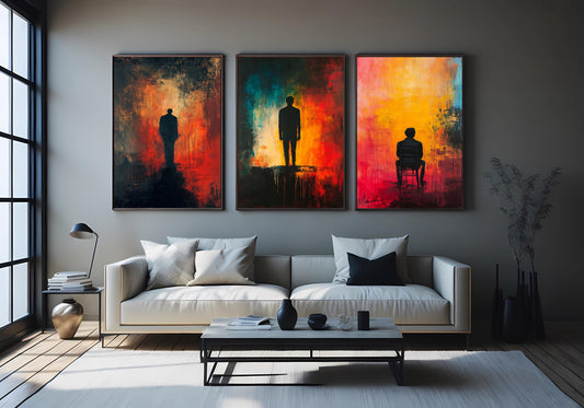 Abstract Color Field Canvas Art Set: Modern Bold Prints, Orange & Purple