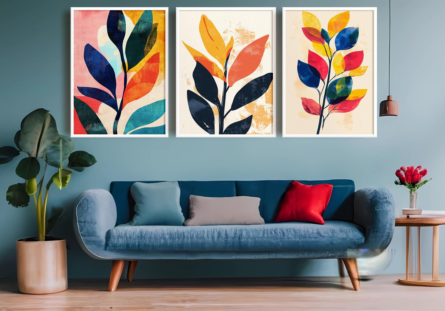 Abstract Botanical Leaf Prints: Modern Colorful Wall Art, Set of 3