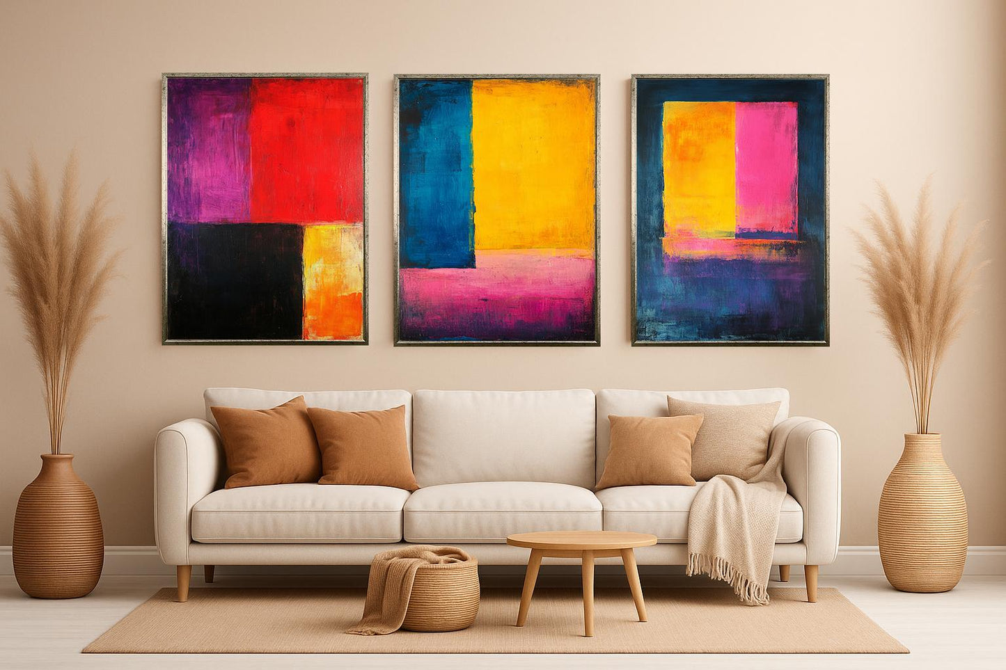Abstract Color Block Canvas Print Set: Modern Bold Wall Art