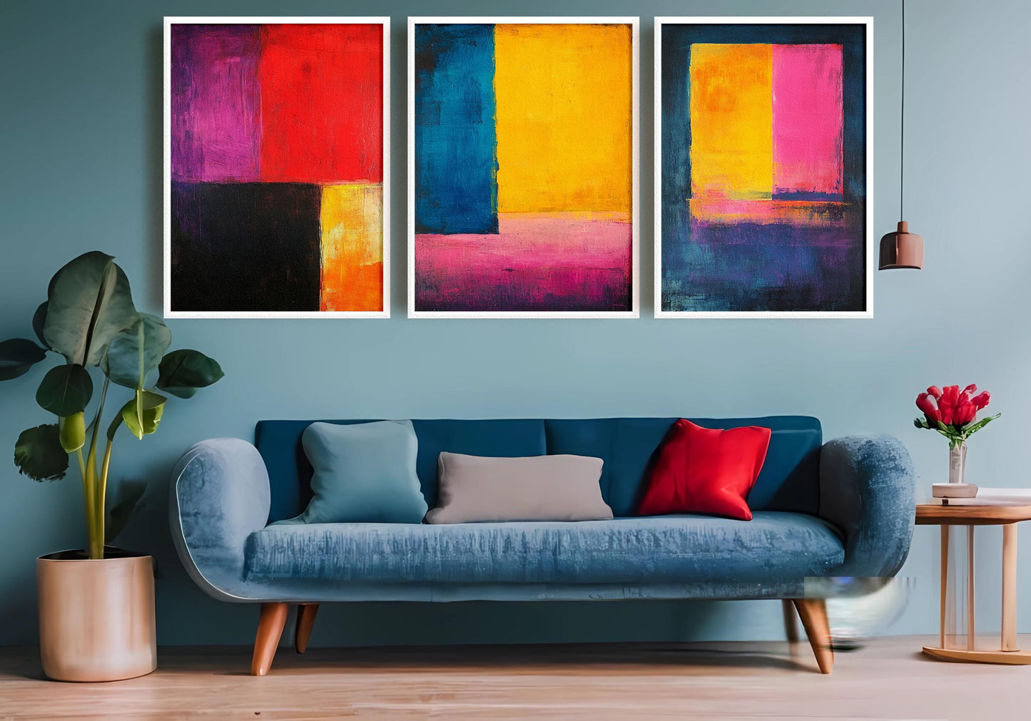 Abstract Color Block Canvas Print Set: Modern Bold Wall Art