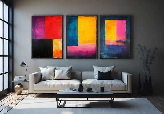 Abstract Color Block Canvas Print Set: Modern Bold Wall Art