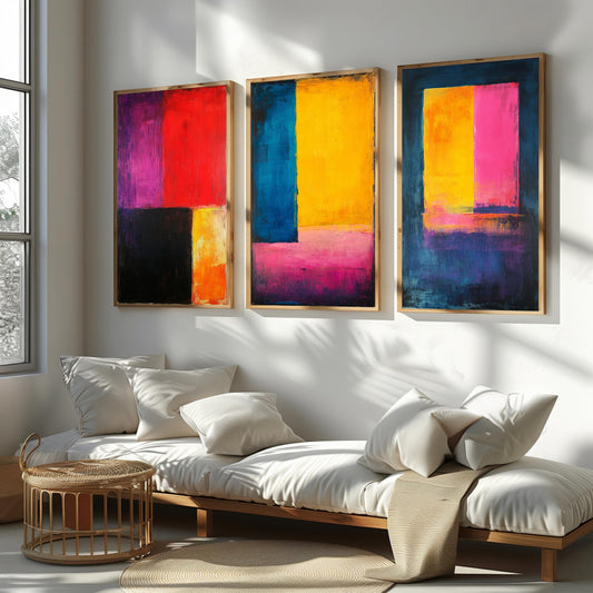 Abstract Color Block Canvas Print Set: Modern Bold Wall Art