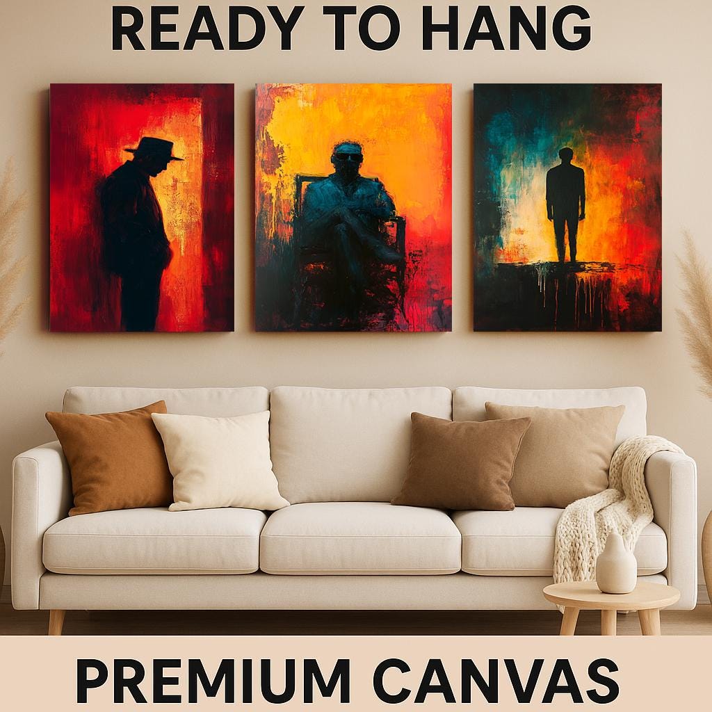 Abstract Silhouette Canvas Print Set: Red Orange Modern Wall Art