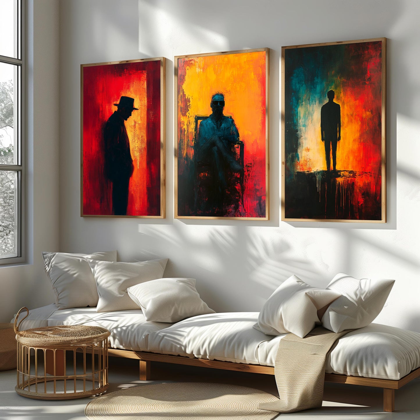 Abstract Silhouette Canvas Print Set: Red Orange Modern Wall Art