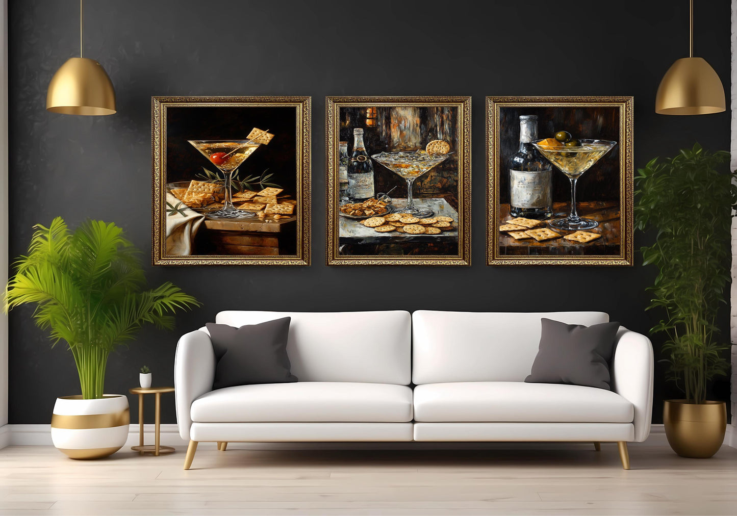Martini & Wine Still Life Art Prints - Bar Decor - 3 Piece Set