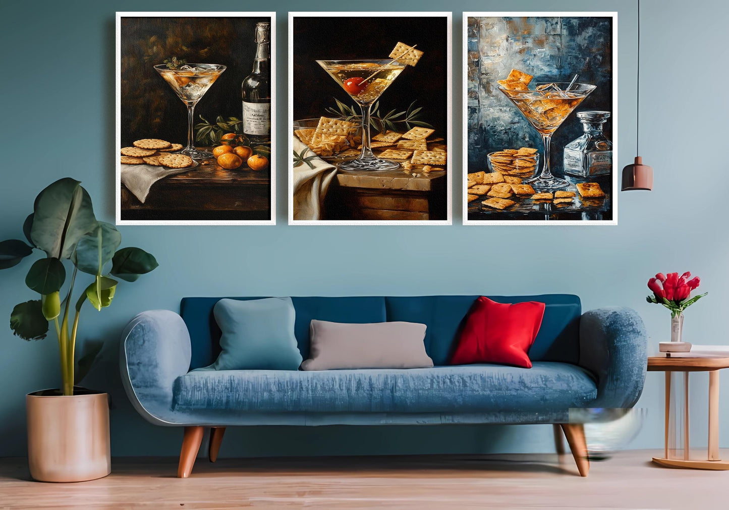 Martini & Crackers Canvas Print Set: Elegant Bar Still Life