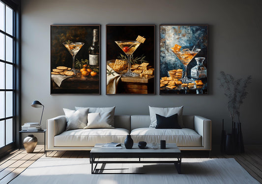 Martini & Crackers Canvas Print Set: Elegant Bar Still Life