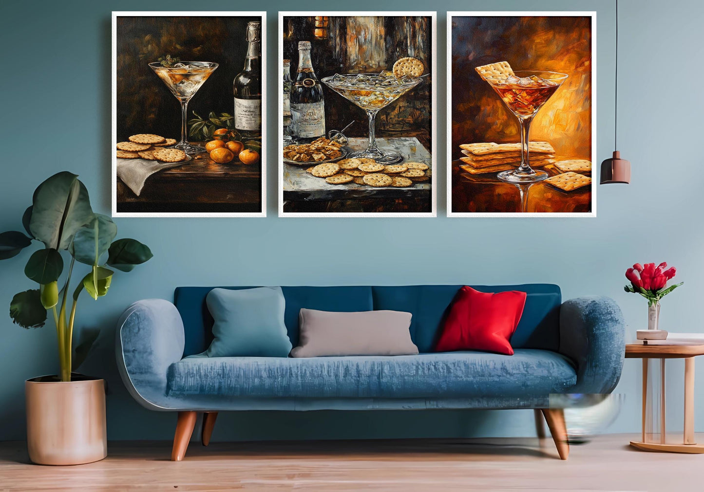 Cocktail & Cracker Still Life Art: Gourmet Bar Prints, 3 Piece Set