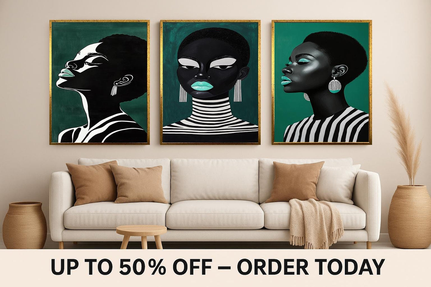 Afro Woman Portrait Art Set: Modern Black Girl Fashion Prints