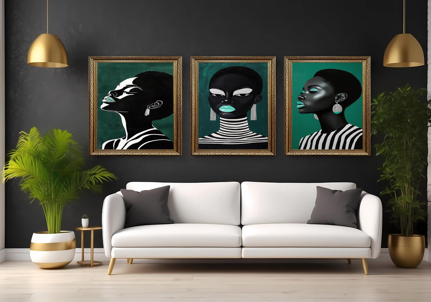 Afro Woman Portrait Art Set: Modern Black Girl Fashion Prints