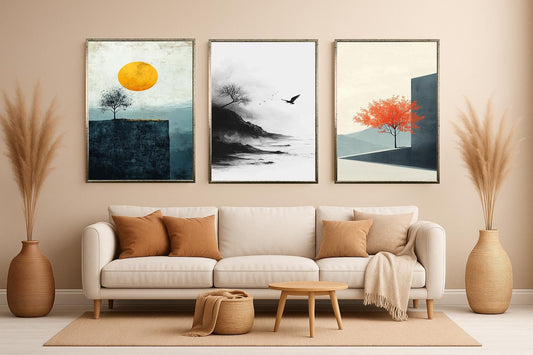Cliffside Trees Canvas Print Set: Modern Nature Wall Art