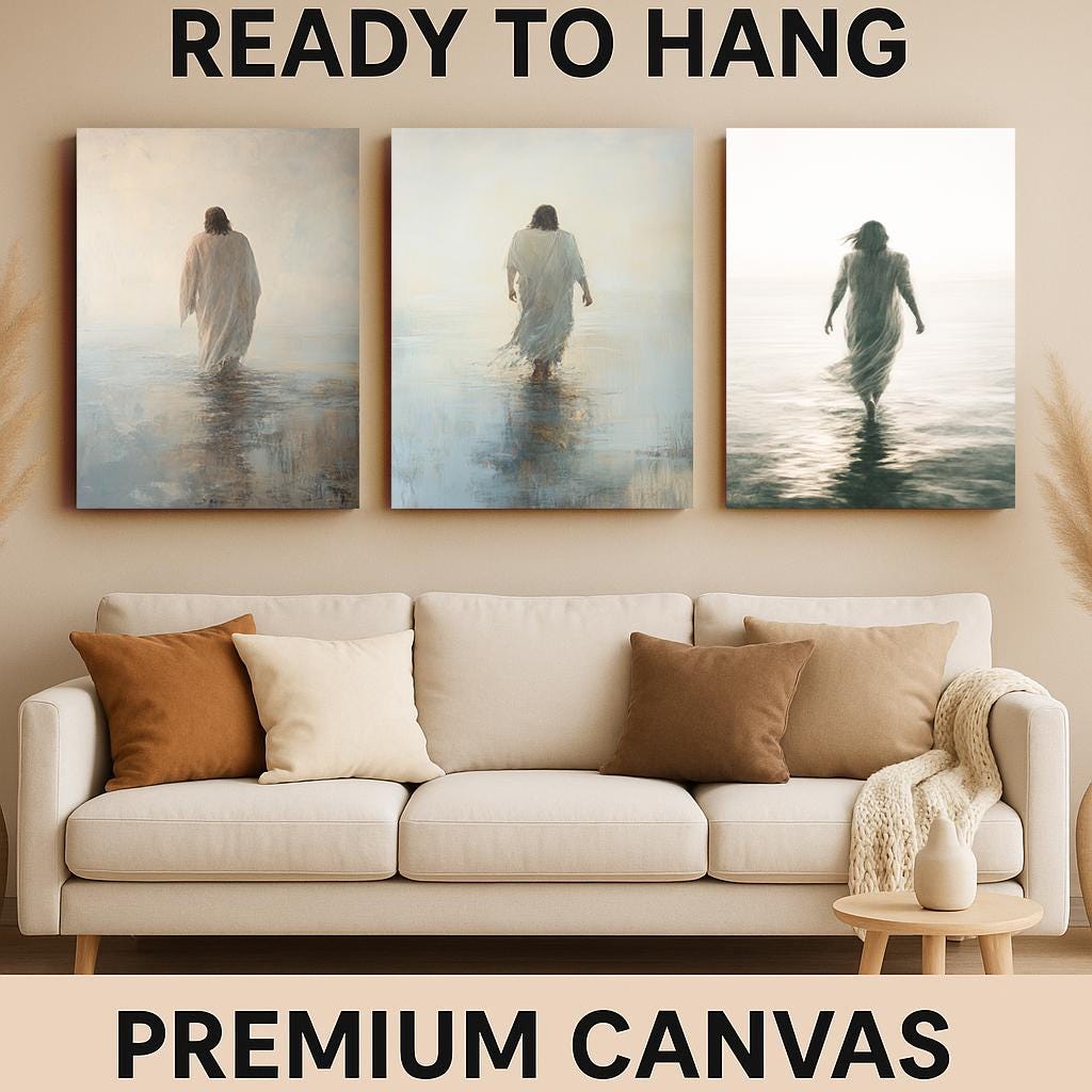 Jesus Walking on Water Canvas Print Set: Christian Home Decor