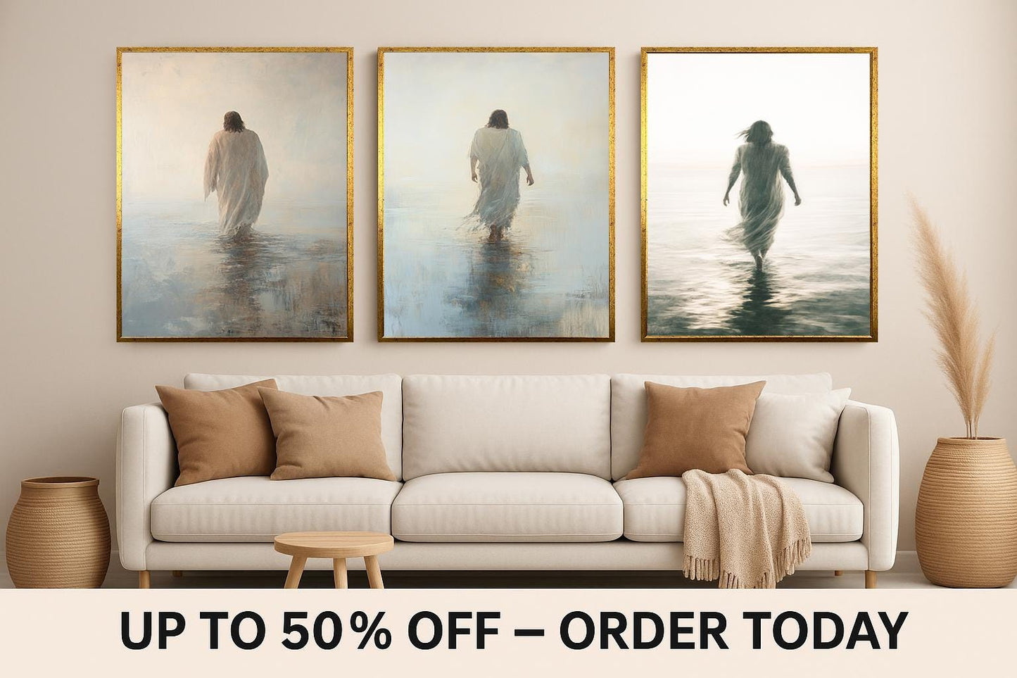 Jesus Walking on Water Canvas Print Set: Christian Home Decor